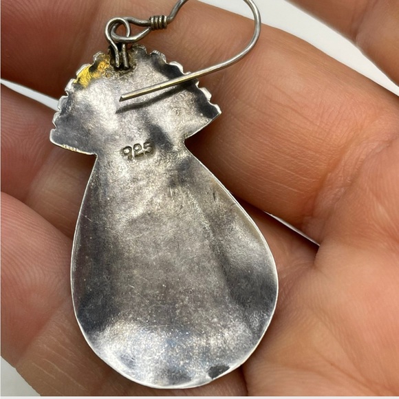 Boho Amethyst Dangle Earrings Sterling Silver Gold Large Tribal Bali 2 Tone - Picture 3 of 5